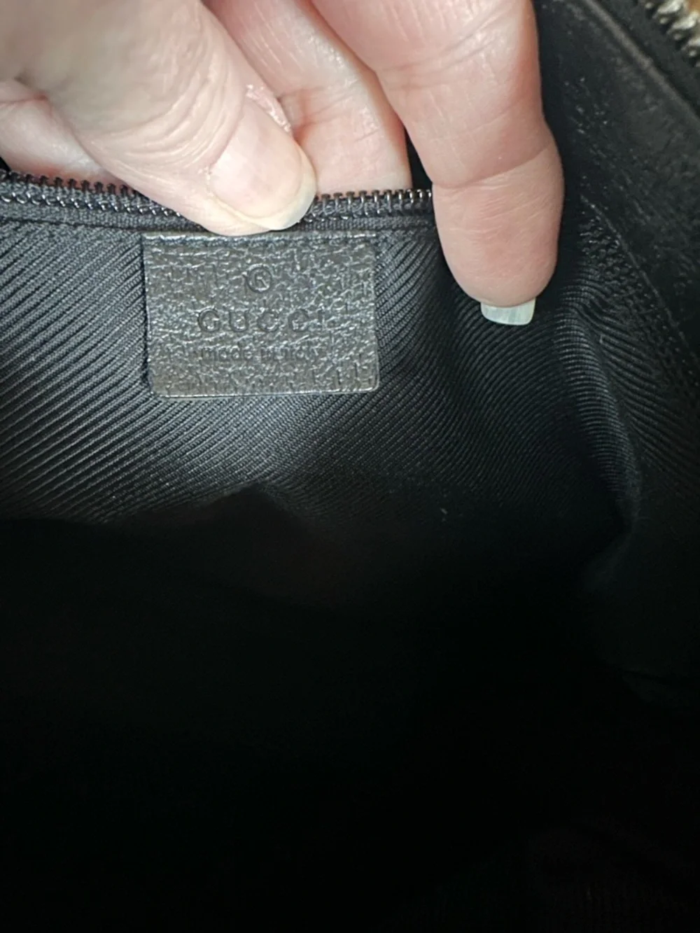 Gucci Black GG Canvas Messenger Bag with Leather Trim